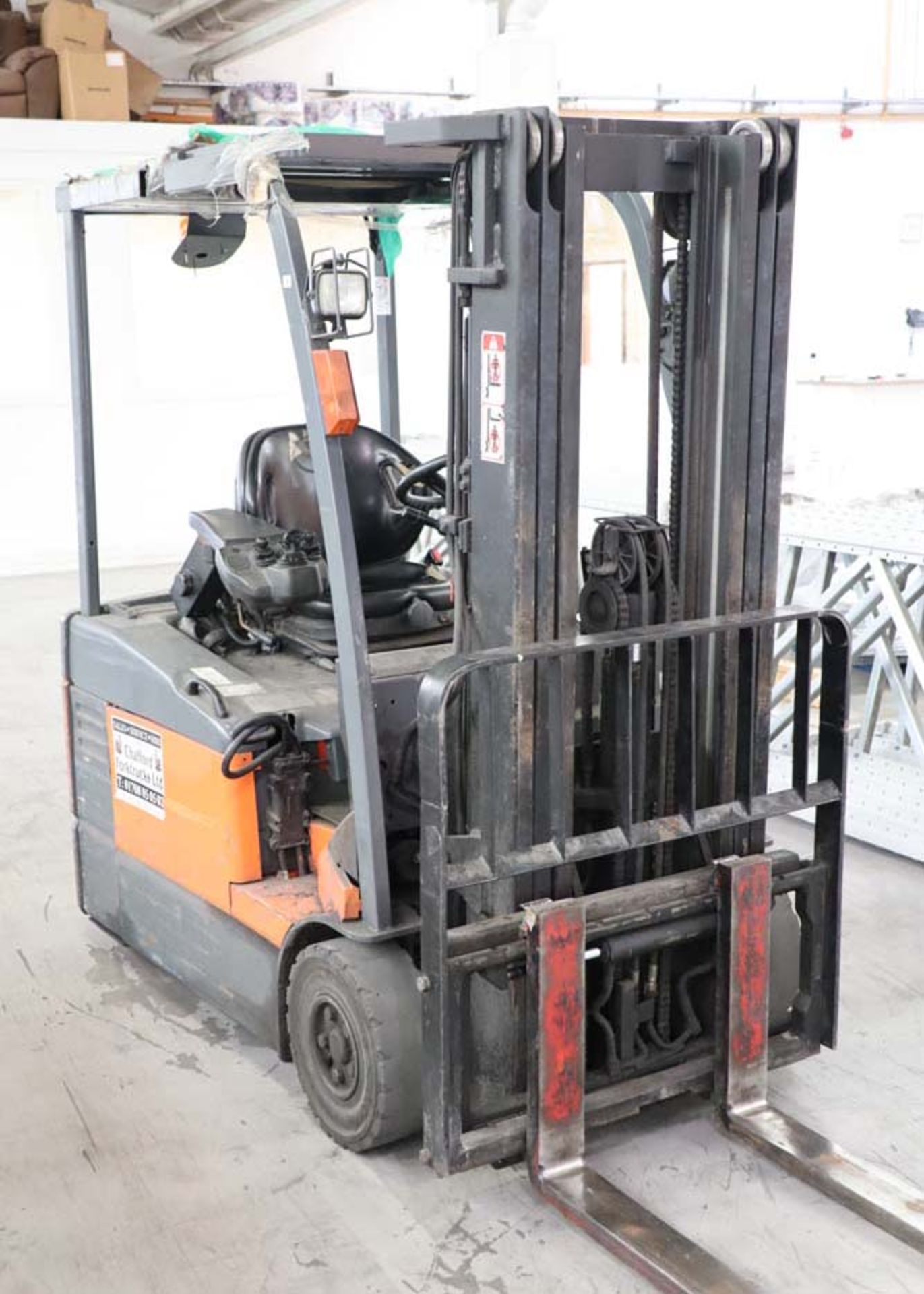 TOYOTA model E811 electric counterbalance forklift truck, 2007, capacity 1500kg with triple mast and