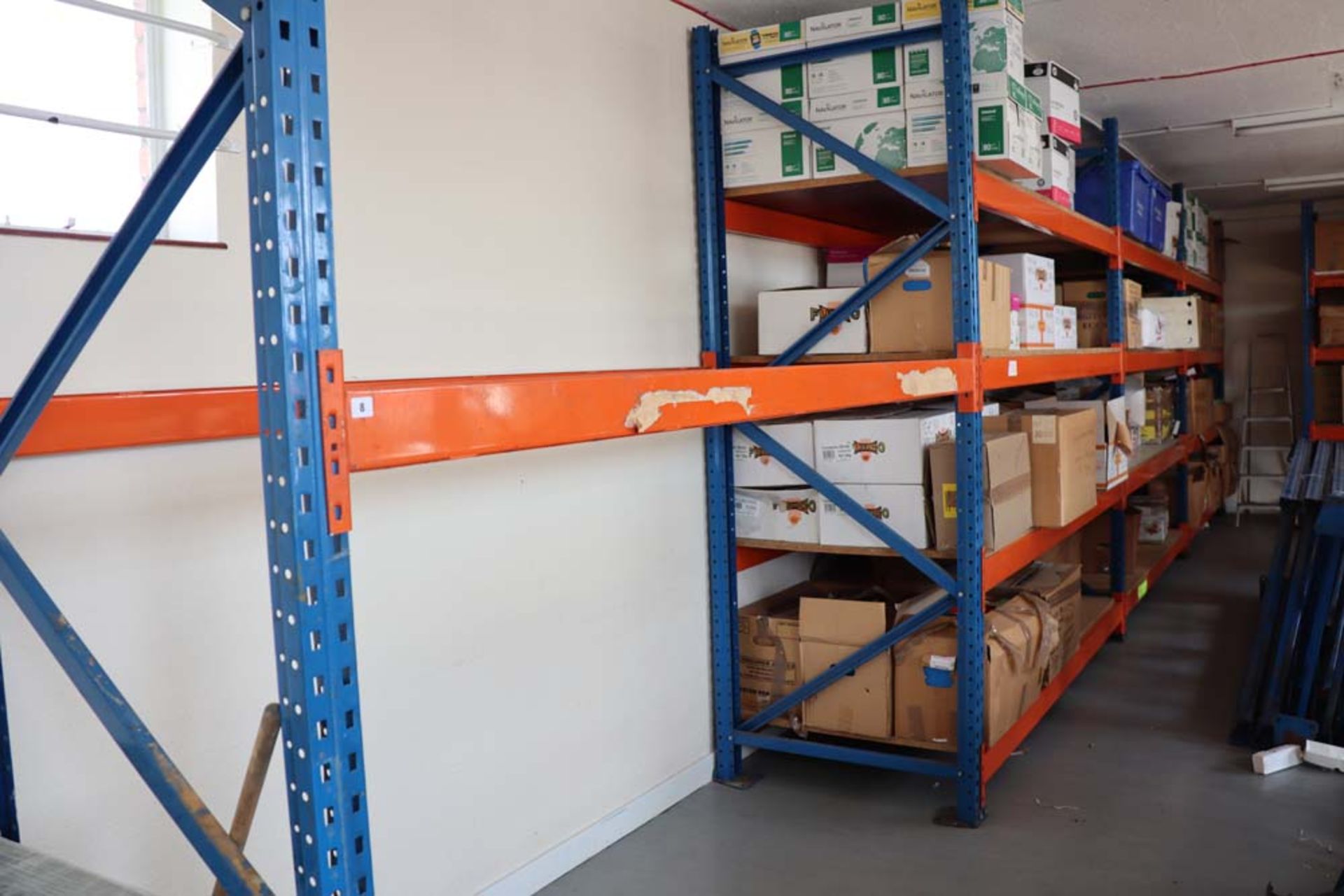 6 running bays of pallet racking, with 9 x 2.5 metre uprights and approximately 36 x 2.4 metre beams