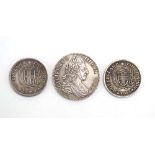 Reproduction Coinage: a William III crown, 1700, together with two Commonwealth half crowns,