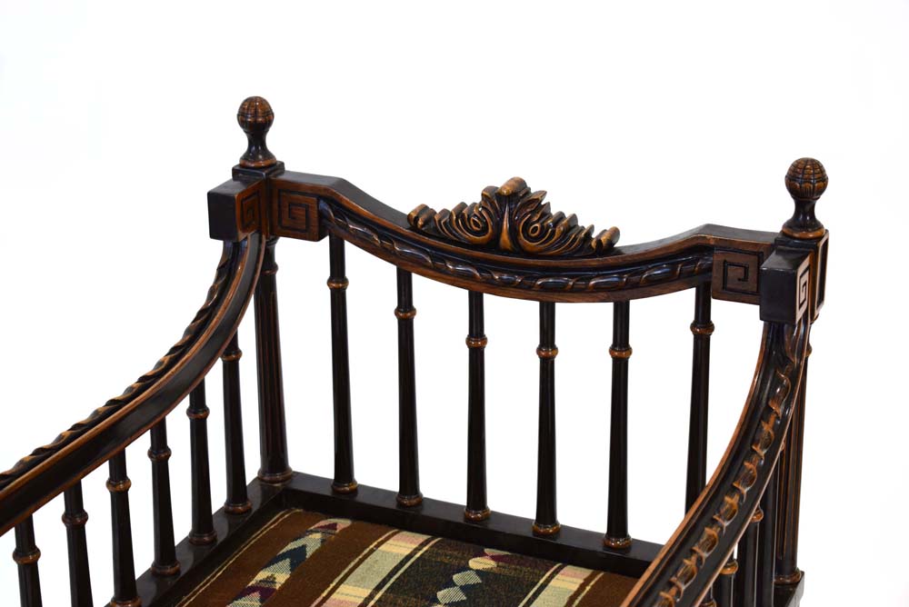 A Continental walnut and ebonised armchair with scrolled arms and spindle supports, - Image 3 of 3