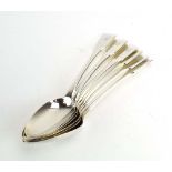 A set of six George IV silver fiddle pattern table spoons, maker WB, London 1825,