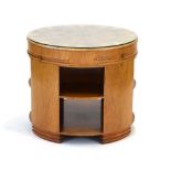 A 1920/30's Art Deco figured walnut drum table by Merryweather & Son,