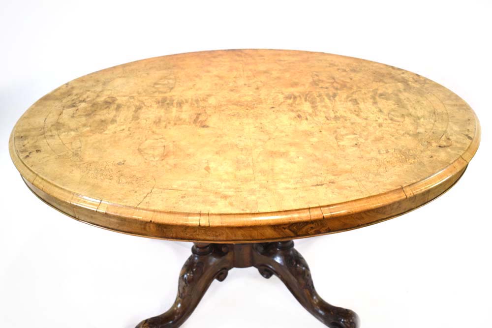 A Victorian walnut quarter-sawn and inlaid loo table, - Image 3 of 3