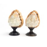 A pair of Victorian conch shell table pieces carved with classical scenes, h.