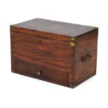 A 19th century mahogany and brass bound box with a lift-lid and single drawer, w.