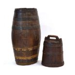 A 19th century oak and bound pail, the cover with a brass locking mechanism,