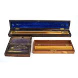 Architect Instruments: a 19th century rosewood cased brass and gilded maritime parallel rule by T