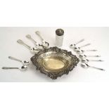 A mixed parcel of silver comprising a pierced oval bonbon dish, Mappin & Webb, London 1896,
