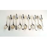 Twelve George IV and later Scottish silver fiddle pattern table spoons,