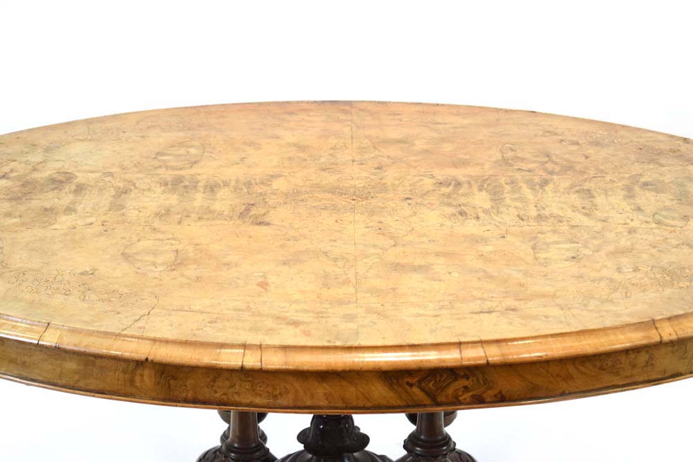 A Victorian walnut quarter-sawn and inlaid loo table, - Image 2 of 3