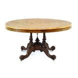 A Victorian walnut quarter-sawn and inlaid loo table,