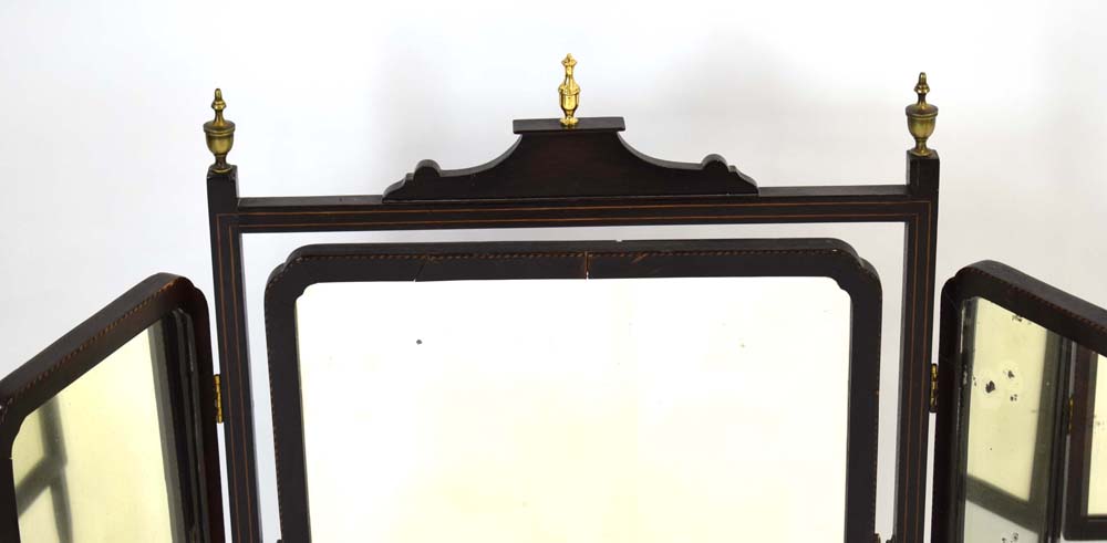 A late 19th/early 20th century ebonised and strung three-panel dressing table mirror with gilt - Image 2 of 4