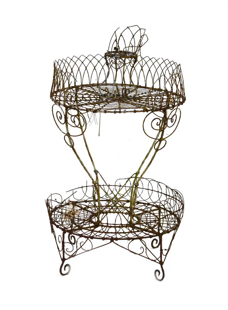 A wirework two-tier garden stand, h.