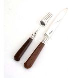 A William IV silver knife and matching fork, each with a goldstone handle, William Bateman,