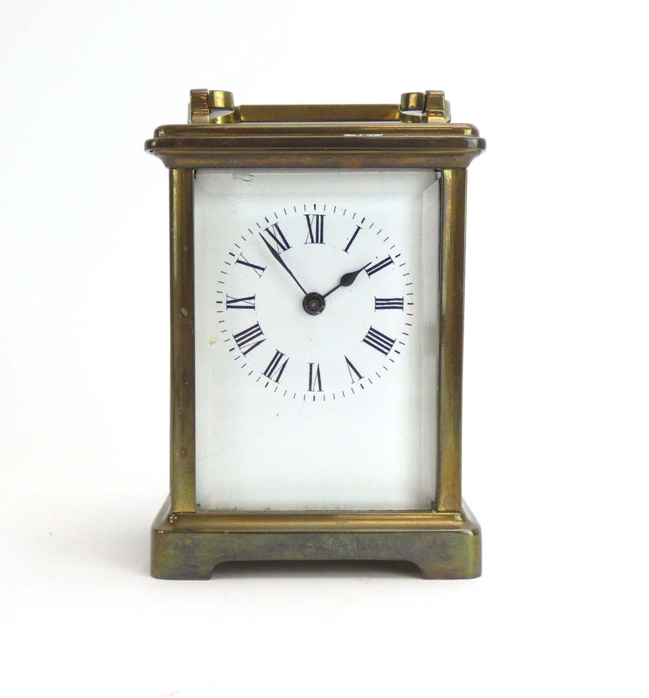 An early 20th century French carriage timepiece, the enamelled face with Roman numerals, - Image 2 of 3