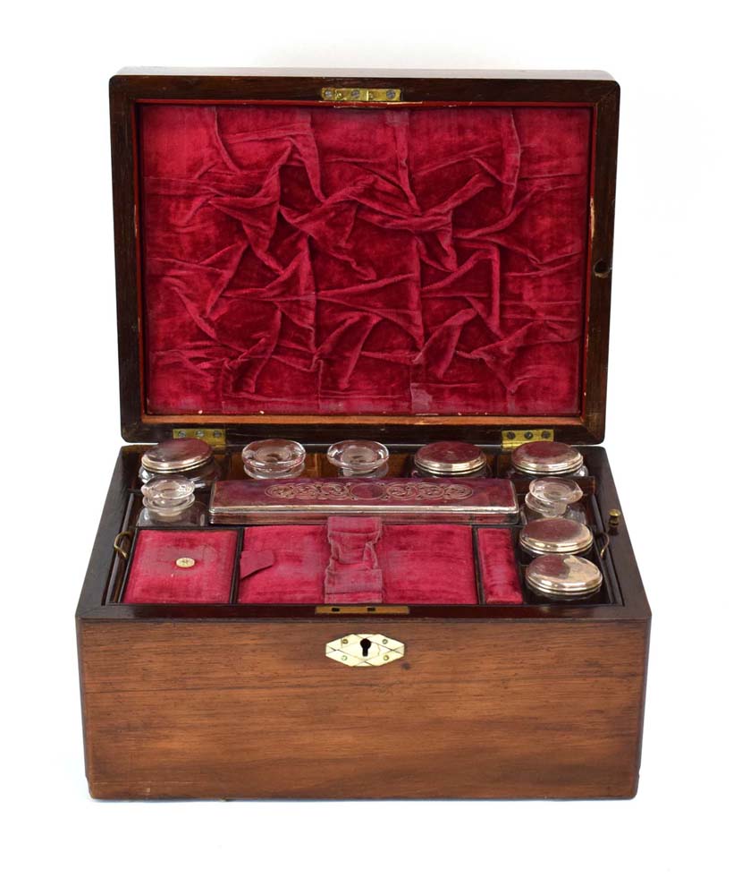 A Victorian rosewood toilet box with mother-of-pearl mounts, - Image 2 of 2
