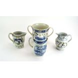 A pearlware prattware covered jug transfer printed in the chinoiserie manner, h.