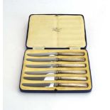 A cased set of six early 20th century silver handled butter knives, Mappin & Webb,