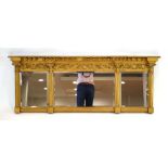 A 19th century giltwood triple overmantle mirror, the three plates with pilasters,