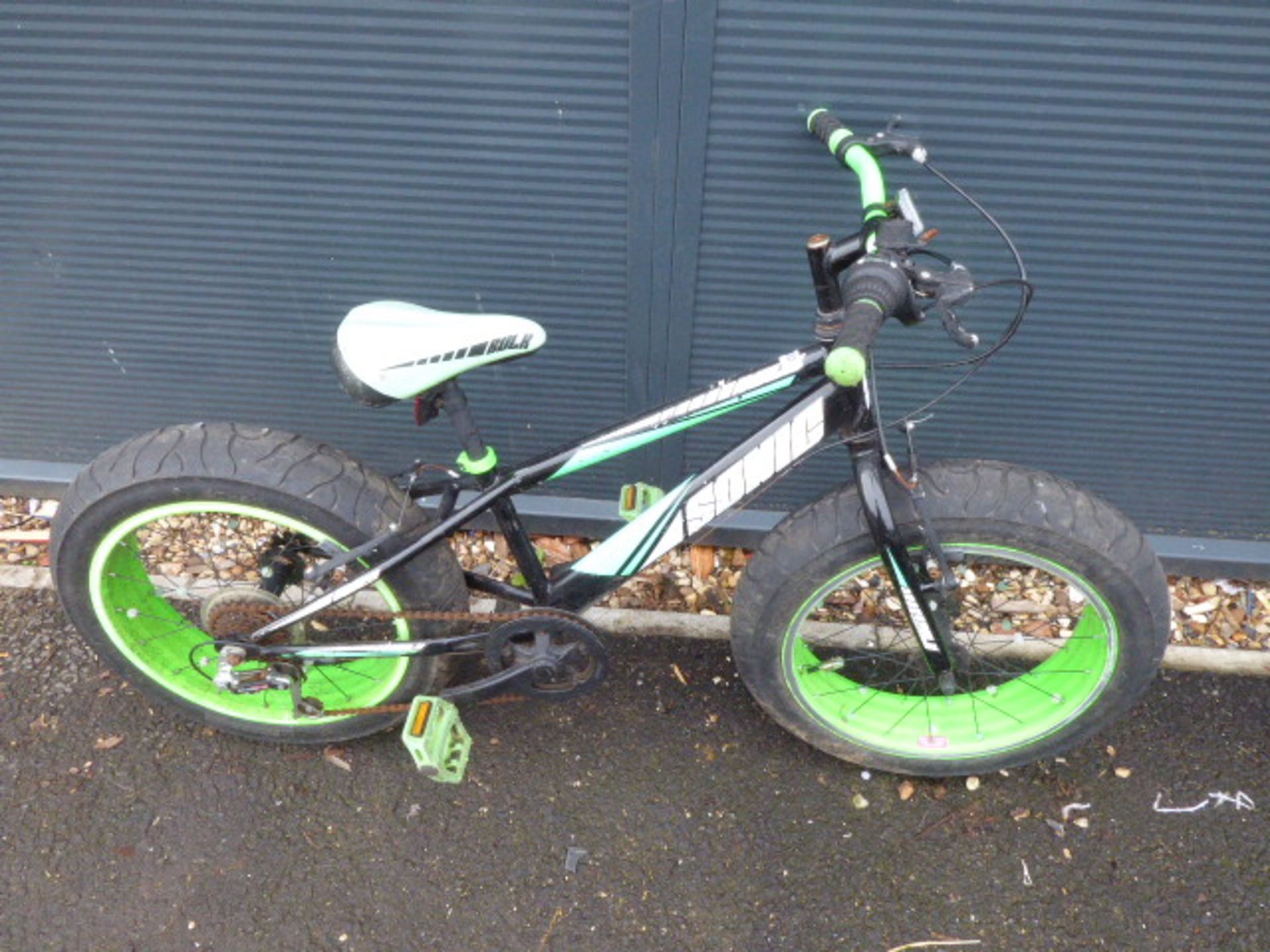 Sonic large wheeled black and green childs bike