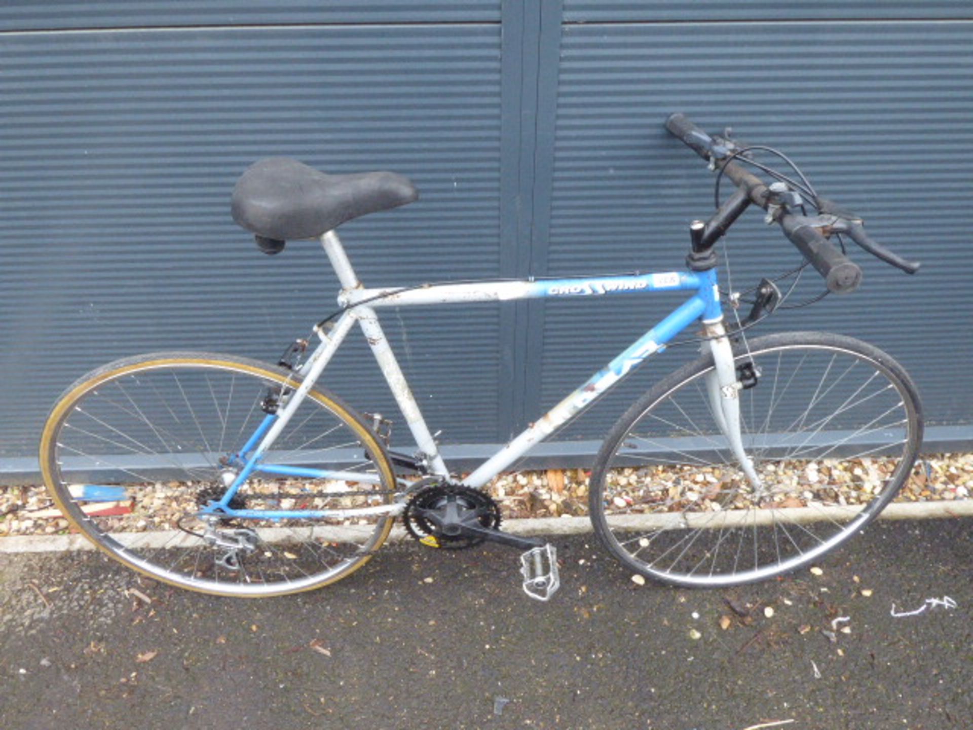 Blue and silver town bike