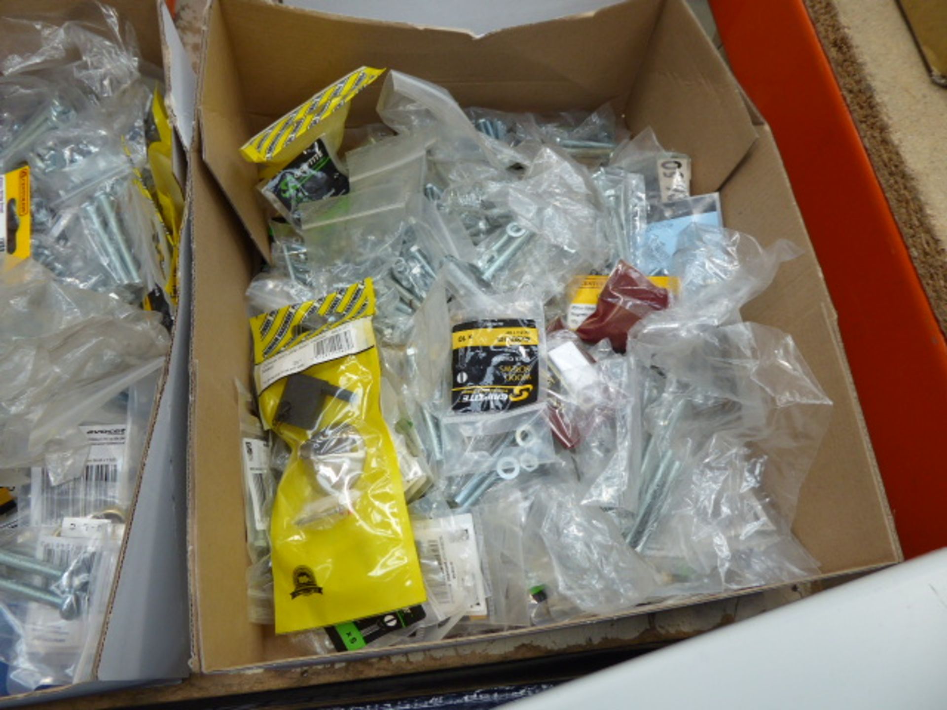 Box of assorted bolts, screws, fixings, washers etc