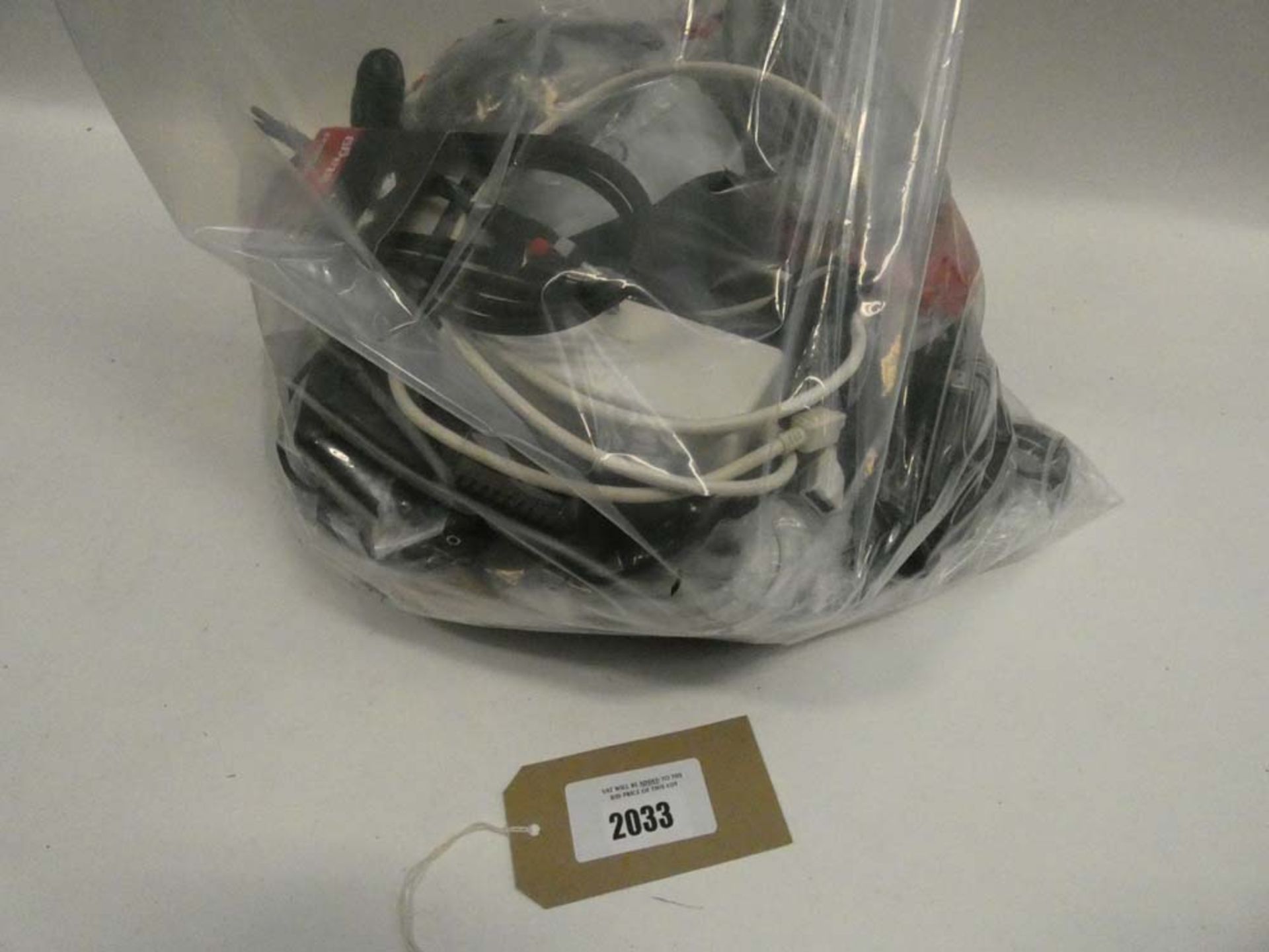 Bag containing various cables, leads and PSUs