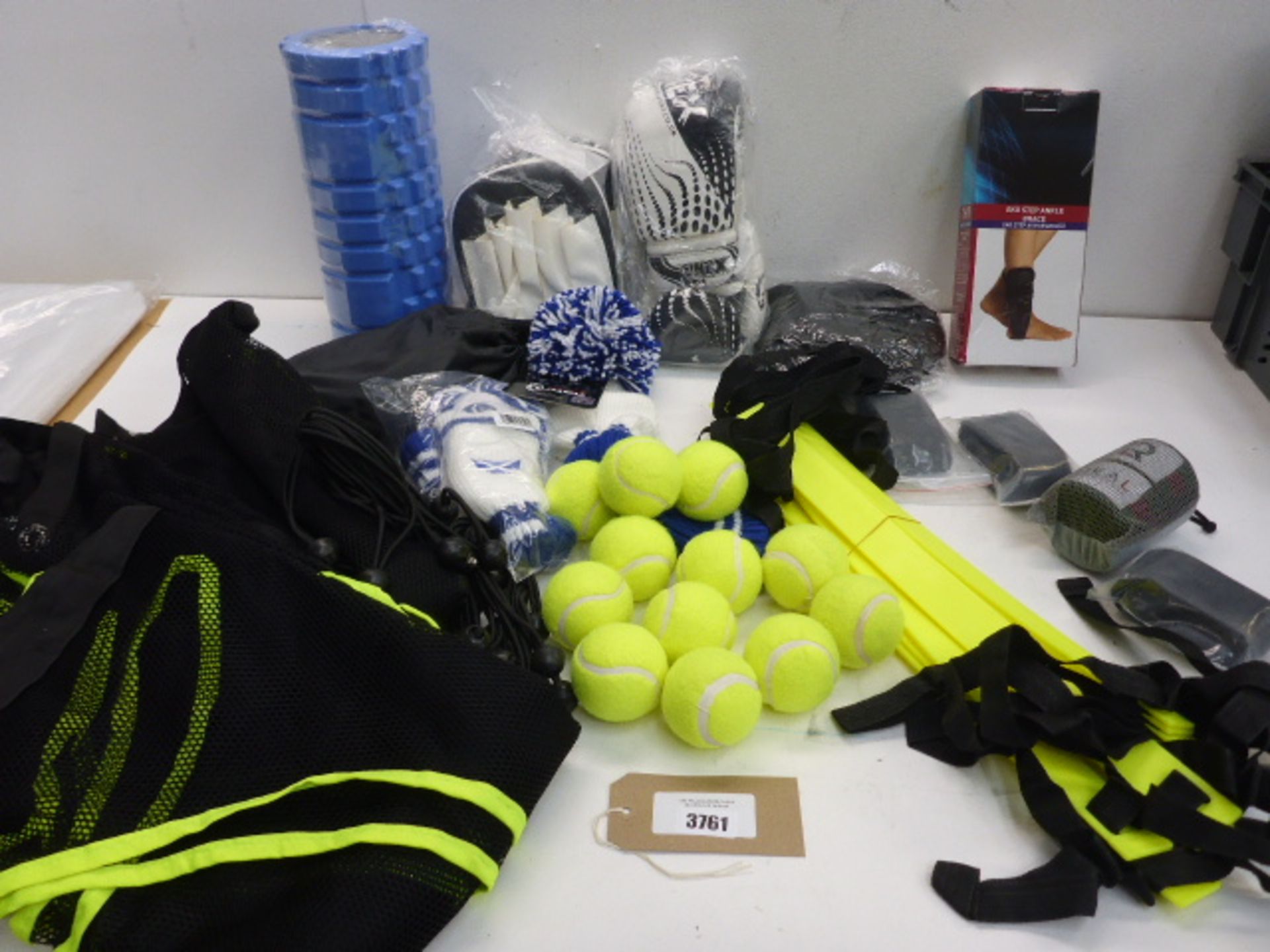 Football practice nets, foam roller, Boxing & sparing gloves, resistance bands, tennis balls,