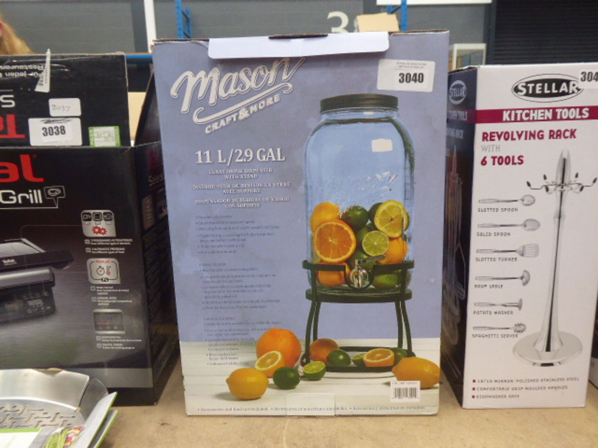 Boxed Masoncraft glass drinks dispenser