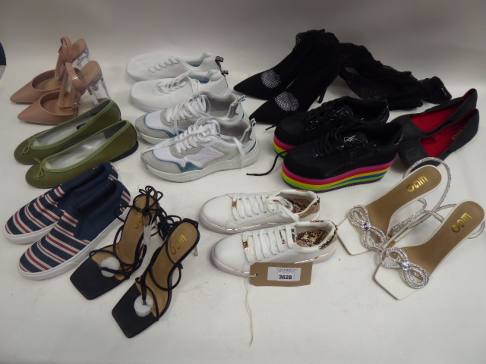 Bag of mixed ladies shoes including trainers and heels