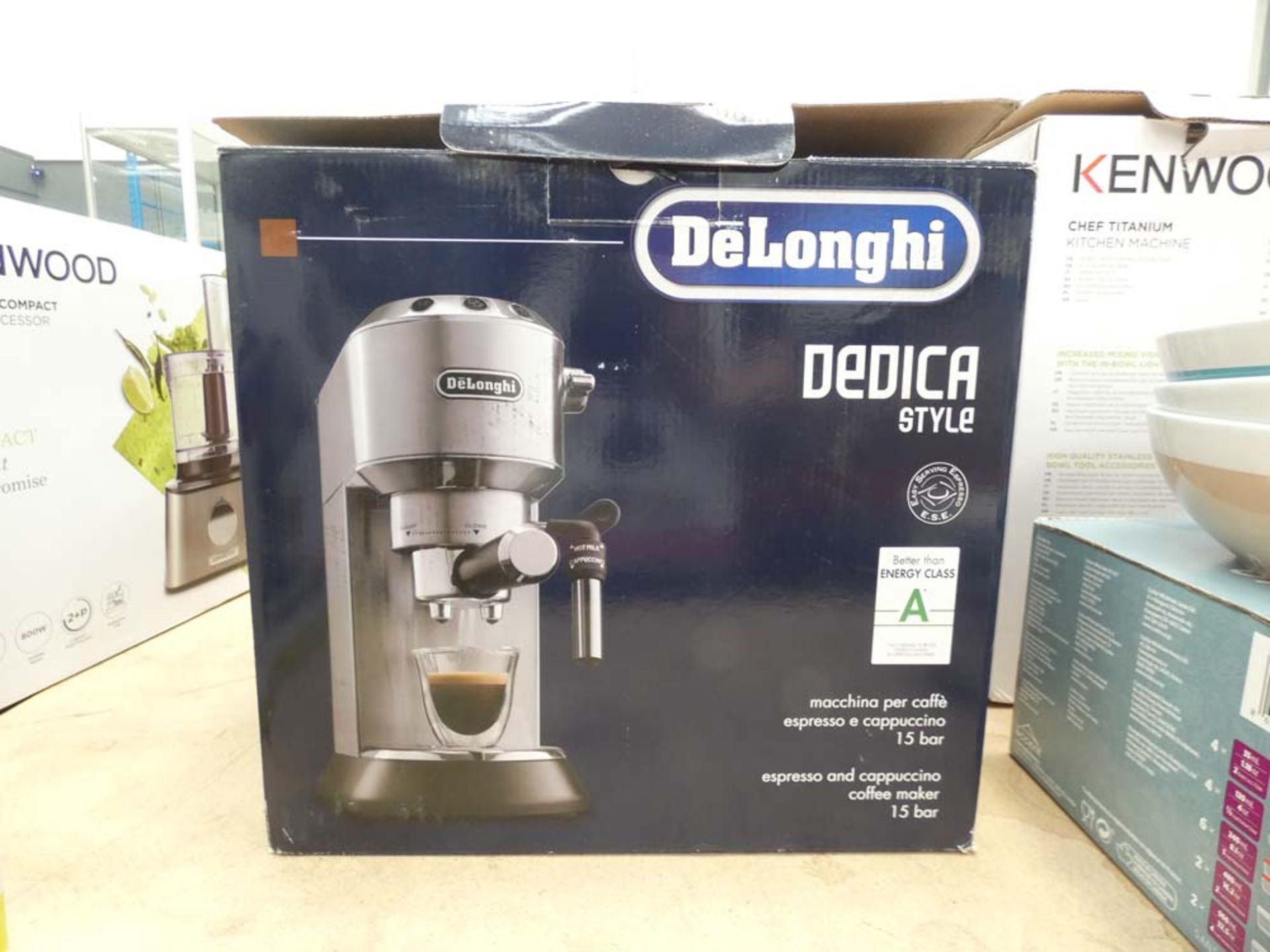Boxed DeLonghi DEDICA style coffee machine