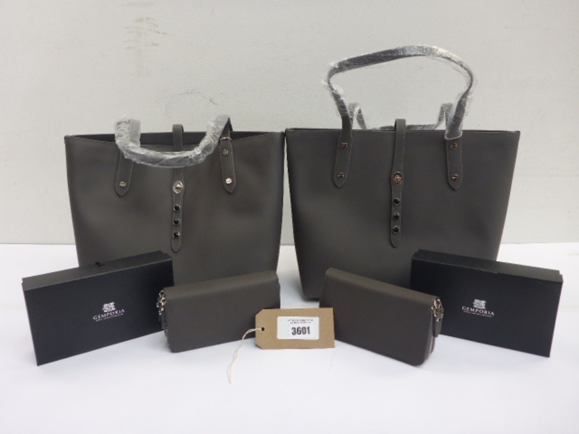 Two Gemporia grey leather and Onyx hand bags and purses