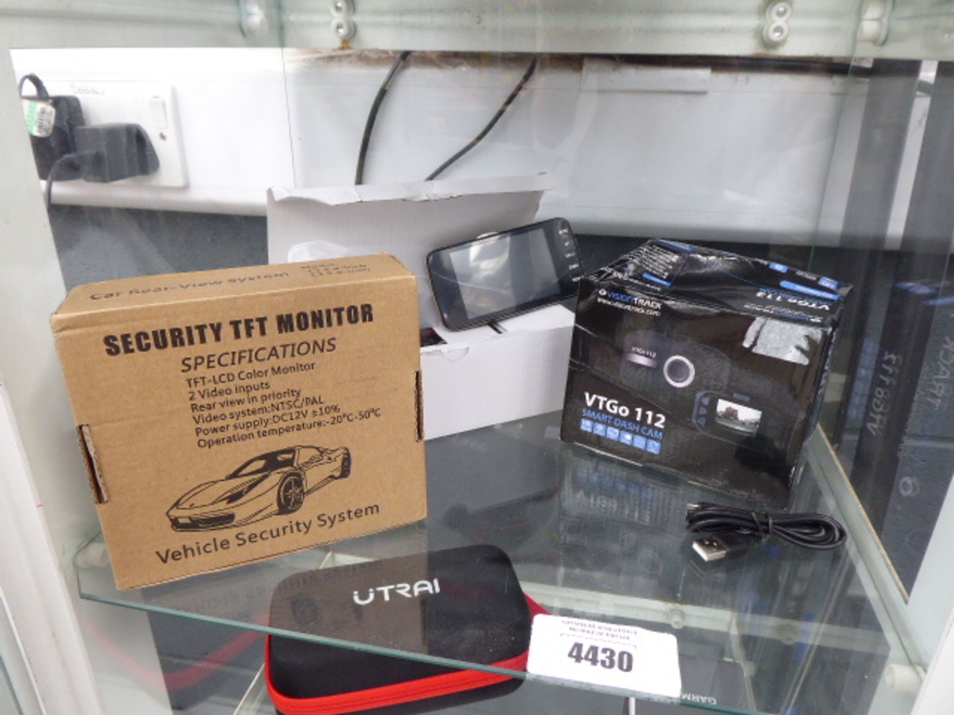 Shelf cont. Smart dash cam, security TFT monitor and Aquarius front and rear dash cam