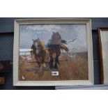 5117 Oil on board of 2 horses ploughing
