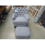 5031 - Grey buttonback armchair with footstool