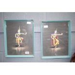 Two framed and glazed pastels of Balinese dancers