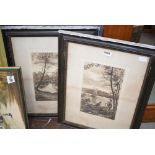 2 Victorian framed and glazed prints depicting children on a lake and children by a lake