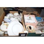 2 boxes of chinaware, silver plate, glasses etc