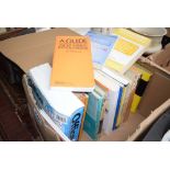 Box containing various reference books including mathmatics and electronics