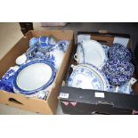 2 boxes of blue and white ware