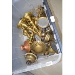 Box containing various brassware