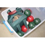 Box containing the Italian version of ball game comprising of 8 balls and 1 jack