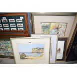 Collection of framed and glazed prints, watercolours etc of various subjects includes coastal scenes