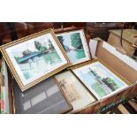 Box of various framed and glazed prints