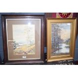 2 framed and glazed watercolours of lake and river scenes