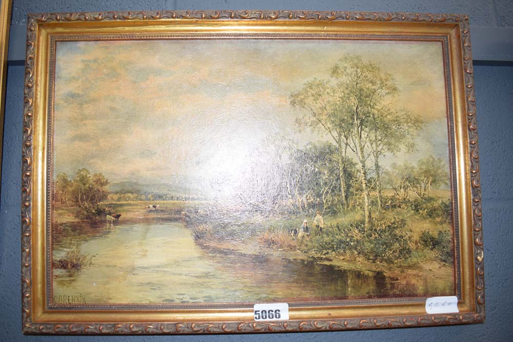 Framed and glazed textured print of a river scene