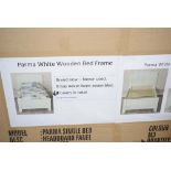 Four boxes containing a Wayfair white wooden bed frame, single, 'Parma' style