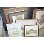 Collection of framed and glazed prints of various subjects to include cottages, seashore, etc