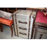 Aluminium and metal bound chest of drawers