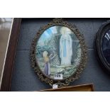 (6) Oval gilt framed religious print